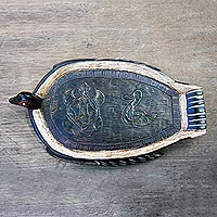 Decorative wood tray, 'Duck, Duck, Turtle' - Decorative Sese Wood Duck Tray