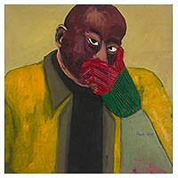 'Gloves Your Mouth' - Original Expressionist Painting of Man from Ghana