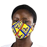 Cotton face mask, 'Ghanaian Blossom' - Colorful African Print Fleur de Lis Cotton Face Mask