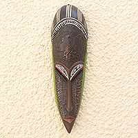 African wood mask, 'Elephantine' - Elephant Motif Hand Carved African Wood Mask