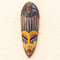African wood mask, 'Face to Face' - West African Hand Carved Sese Wood Mask