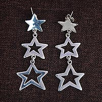 Sterling silver dangle earrings, 'Brilliant Stars' - Star Cascade Sterling Silver Dangle Earrings