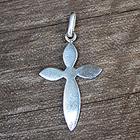 Sterling silver cross pendant, 'Humble Cross' - Polished Sterling Silver Cross Pendant