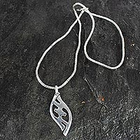 Sterling silver pendant necklace, 'Adom' - Sterling Silver Pendant on 20-inch Naga Chain
