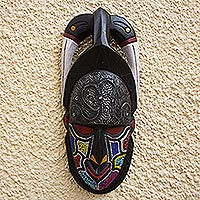 African beaded wood mask, 'Zui' - Hand Carved Sese Wood Mask