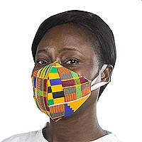 Cotton face mask, 'Kente Melange' - Ghanaian African Kente Print Cotton 2-Layer Ear Loops Mask