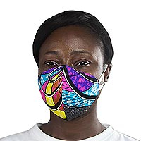 Cotton face mask, 'Circles of Beauty' - Abstract African Print 2-Layer Cotton Ear Loop Mask