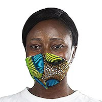 Cotton face mask, 'Fresh Fashion' - African Abstract Print 2-Layer Cotton Ear Loop Face Mask
