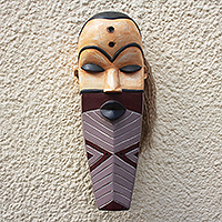 African wood mask, 'Pende Personage' - Artisan Made African Sese Wood and Raffia Mask
