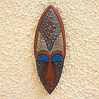 African wood and aluminum mask, 'Subtle Beauty' - Handmade African Wood and Metal Mask