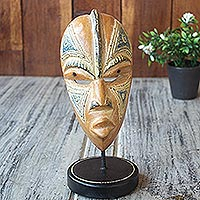 African wood mask, 'Ketsre' - Hand Made African Sese Wood Mask