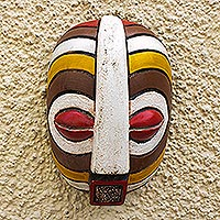African wood mask, 'Bondeko' - Hand Crafted Sese Wood African Mask