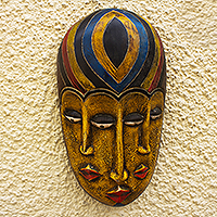 African wood mask, 'Boboto Faces' - Hand Painted African Sese Wood Mask