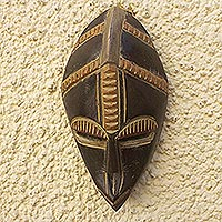 African wood mask, 'Mummy' - Hand Carved African Sese Wood Mask
