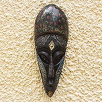 African wood mask, 'Nyonko Pa' - African Wood Mask with Aluminum Plate Accents