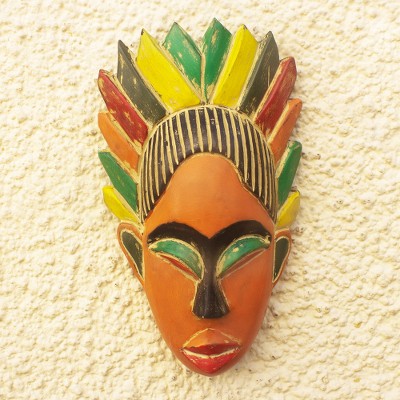 African wood mask, 'Rare Beauty' - Hand Crafted African Sese Wood Mask
