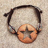 Ebony wood pendant bracelet, 'Night on Earth' - Hand Made Ebony Wood Star-Motif Pendant Bracelet