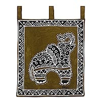 Cotton wall hanging, 'Elephant's Child' - Elephant-Themed Cotton Wall Hanging
