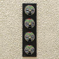 Wood wall art, 'Moon Mask' - Sese Wood and Brass Plated Wall Art