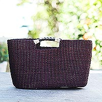 Natural fiber handle handbag, 'Saturday Market in Brown' - Brown Raffia and Leather Handle Handbag