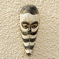 African wood mask, 'Zebra Totem' - Sese Wood Zebra Mask from Ghana