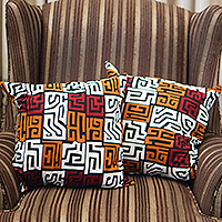 Cotton cushion covers, 'Akwaaba' (pair) - Patterned Cotton Cushion Covers from Ghana (Pair)