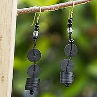 Eco-friendly glass beaded dangle earrings, 'Dark of the Night' - Artisan Crafted Eco-Friendly Beaded Dangle Earrings