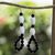 Eco-friendly beaded dangle earrings, 'Follow the Sun' - Black and White Beaded Dangle Earrings from Ghana (image 2) thumbail