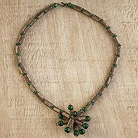 Eco-friendly beaded pendant necklace, 'World Peace' - Eco-Friendly Wood and Recycled Bead Pendant Necklace