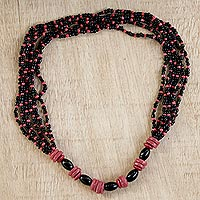 Eco-friendly beaded pendant necklace, 'Nighttime Tales' - Hand Crafted Recycled Bead Pendant Necklace