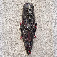 African wood mask, 'Terrible Lizard' - Hand Carved Wood Mask with Crocodile Motif