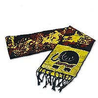 Batik cotton scarf, 'Cute Calf' - Batik Cotton Scarf with Elephant Motif