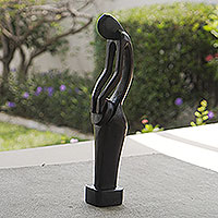 Wood statuette, 'The Beat' - Hand Carved Sese Wood Figure Statuette