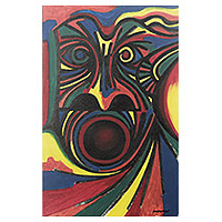 'Maraca' - Acrylic on Hardboard Multicolored Cubist Painting from Ghana