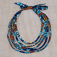 Cotton multi-strand necklace, 'Virtuous Mother' - Multi-strand Blue & Red Cotton Necklace Handmade in Ghana