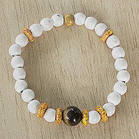 Eco-friendly tiger's eye beaded bracelet, 'Prayed for You' - Tiger's Eye and Recycled Glass Bead Bracelet