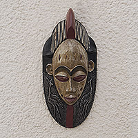 African wood mask, 'Flamingo Culture' - African Sese Wood Flamingo Mask Crafted in Ghana