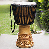 Wood djembe drum, 'Warm Star' - Hand-Carved Tweneboa Wood Djembe Drum from Ghana