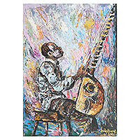 'Rehearsal' (2022) - Signed Impressionist Unstretched Painting of Man and Guitar