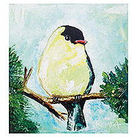 'Black-Headed Bunting' - Acrylic Impressionist Painting of Black-Headed Bunting Bird
