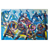 'Mapuka Dance I' - Signed Unstretched Cubist Painting of Traditional Dance