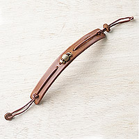 Leather wristband bracelet, 'Classic Evening' - Brown Leather Wristband Bracelet with Brass Accents
