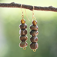 Agate beaded dangle earrings, 'Vitality Pieces' - Natural Agate Beaded Dangle Earrings with Brass Hooks