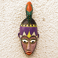 African wood mask, 'Melokuhle' - Vibrant Hand-Painted African Sese Wood Mask from Ghana