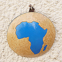 Dried calabash wall art, 'African Universe' - Handcrafted Round Dried Calabash Gourd Wall Art of Africa