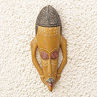 African wood mask, 'Majestic Features' - African Wood Wall Mask Hand-Carved & Hand-Painted in Ghana