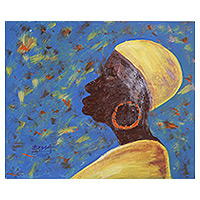 'Yellow Profile' - Acrylic Expressionist Profile Portrait of Woman in Yellow