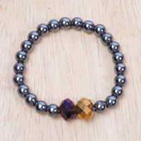 Recycled glass beaded stretch bracelet, 'Colors of My Spirit' - Eco-Friendly Glass and Crystal Beaded Stretch Bracelet