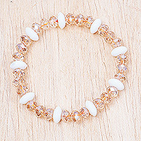 Recycled glass beaded bracelet, 'Crystalline Grace' - Eco-Friendly Clear and White Recycled Glass Beaded Bracelet