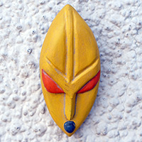 African wood mask, 'Hatshepsut' - Handmade Yellow and Red African Mask of Pharaoh Hatshepsut